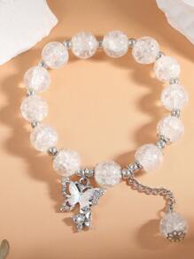 1pc Fashionable Sweet Butterfly & Beaded Bracelet, Perfect Gift For Friends Or Besties