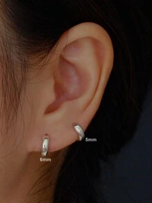 FOREVER QUEEN S925 Sterling Silver Dainty Huggie Hoop Earrings 14K Gold Plated Chunky Simple Cute Thick Cartilage Hoop Earrings Cuffs Minimalist Personalized Jewelry Gift For Her - Silver - View 2