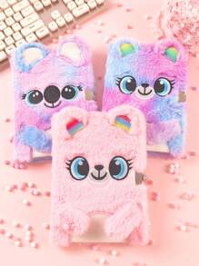 1入熊熊毛絨祕密日記毛絨筆記本，帶鎖芯，適用於女孩和兒童，多色可愛筆記本卡通筆記本學校辦公硬皮筆記本寫作記事本，水染風 - B - 查看 1