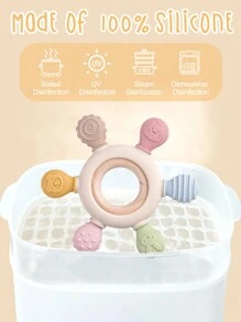 1 pieza Juguetes de dentición para bebés hechos de silicona, mordedores de silicona con timón de madera para calmar las encías de los bebés, adecuado para niños pequeños