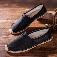 Mocassins pour hommes, chaussures en canevas à semelle en corde, chaussures de loisirs décontractées à enfiler, chaussures plates en canevas; chaussures en tissu respirant tissé pour femmes, chaussures de pêcheur en paille antidérapantes pour hommes et femmes, chaussures à semelle en lin brodé pour couples; chaussures de pêcheur blanches pour hommes, mocassins noirs, mocassins blancs, chaussures vert militaire, mocassins bleus (boîte de pointe étroite, pied large recommandé pour augmenter la taille. La semelle en corde a à être rigide, faite à la main avec un artisanat grossier)