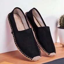 Mocassins pour hommes, chaussures en canevas à semelle en corde, chaussures de loisirs décontractées à enfiler, chaussures plates en canevas; chaussures en tissu respirant tissé pour femmes, chaussures de pêcheur en paille antidérapantes pour hommes et femmes, chaussures à semelle en lin brodé pour couples; chaussures de pêcheur blanches pour hommes, mocassins noirs, mocassins blancs, chaussures vert militaire, mocassins bleus (boîte de pointe étroite, pied large recommandé pour augmenter la taille. La semelle en corde a à être rigide, faite à la main avec un artisanat grossier)
