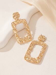 1pair Fashionable Hollow Geometric Texture Concave-Convex Minimalist All-Match Ear Studs - Gold - View 4
