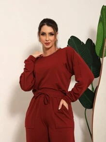 Women Two-Piece Outfits - Burgundy - View 5