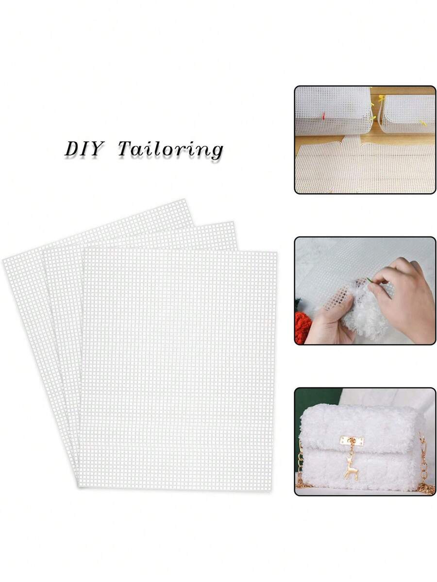 4pcs Home Life Plastic Mesh Canvas For Embroidery, White Plastic Needle Point Canvas For Acrylic Yarn Production, Knitting Crochet Projects, Making Fish Tank Dividers To Make Jewelry Storage Boxes - White - View 1