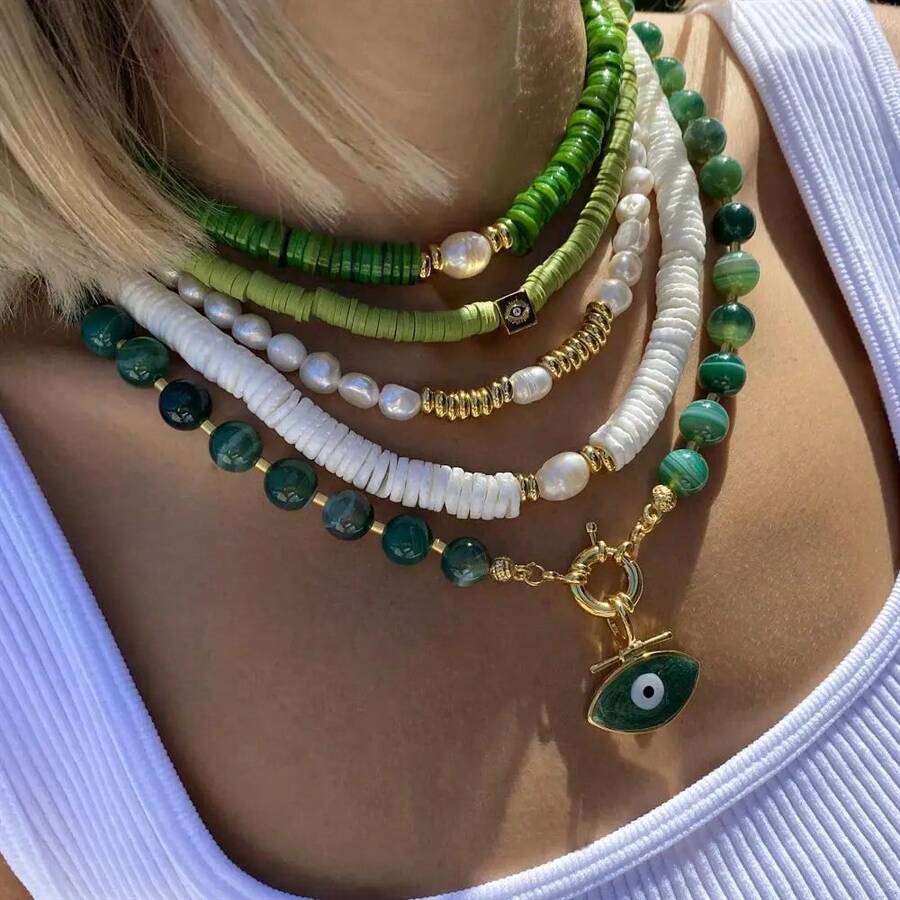 Xếp lớp Graffiti OOAK 2024 Bãi biển Boho Bohemian Hạt đầy màu sắc Sáng tạo thủ công Mix Đá quý Vòng cổ đính cườm đá tự nhiên Vòng cổ dành cho nữ Trang sức bán buôn Graffiti OOAK - Ngôi sao - Xem 1