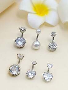 3pcs Short Belly Bars 6mm Stainless Steel Small Navel Button Rings Silver 14G Belly Piercing Jewellery - Silver - View 1