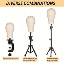 22英吋模特假髮盤發模型，假髮架三腳架模特頭，假頭盤髮展示造型頭，假髮製作展示的擺放頭套裝與假髮帽、T+C型針頭套裝和刷子（隨機配色） - 白色 - 查看 8