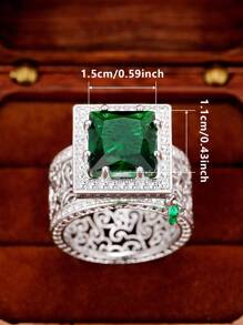1 PC Gorgeous Green Cubic Zirconia Ring For Women For Wedding Engagement Party Jewelry Valentine's Day Gift,Mom,Mother,Mother's Day,Gift