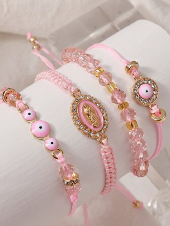 4pcs/Set Virgin Mary Bracelets , Braided Bracelet Adjustable Women's Bracelet