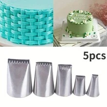 1/5pcs Set Basket Weave Cake Piping Nozzles, Stainless Steel Material, Suitable For Cupcake Decoration, DIY Baking Pastry Piping Tip Set - Silver - View 1