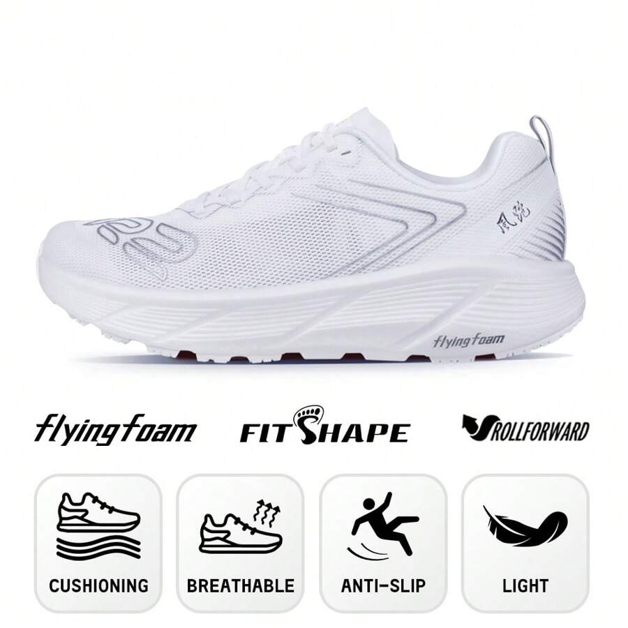 1 Pair Men's R2 Lightweight Soft Cushioning Breathable Lace-Up Shoes For Spring/Summer Sports Jumping Exercises And Running - White - View 1
