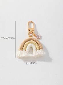 1 件可爱迷你彩虹花手提包吊坠包配件毛绒钥匙扣钩针毛绒玩具 - 杏色 - 查看 3