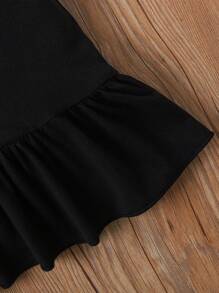 Fashionable And Minimalist Style Baby Girl's Letter Printed Suspenders Dress, Summer - Black - View 4