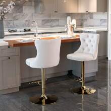 2/4/6 Piece Set Adjustable Swivel Bar Stools, Dining Bar Chairs With Velvet Tufted Back, Metal Base, Footrest For Home Bar, Dining Room, Kitchen Island. - Màu be - Xem 4