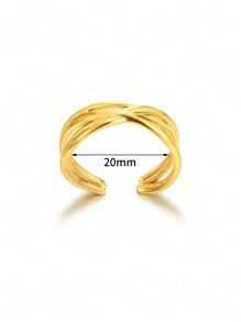 Anillos de acero inoxidable simples geométricos de moda vintage finos y ajustables abiertos para mujeres, joyería de bodas, regalos nuevos y modernos - Amarillo Oro - Ver 14