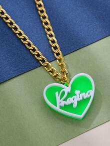 Personalized 3D Acrylic Name Necklace Customized Name Heart Pendant Couples Necklace, 5mm Chain Stainless Steel Chunky Chain For Men, Custom Heart-Shaped Letter Wedding Anniversary Gift Jewelry Valentines - White Letters - View 6