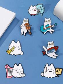Cartoon Cat Brooch, Symphony Orchestra Series, Violin & Piano Instrument Combination, Creative Badge For Playing Music, Cute Personalized Accessory For Clothes, Bags, Etc.