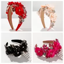 1 Peça Faixa de Cabeça Larga Barroca Boho com Imitação de Flores de Cálice Resistente, Pedras Brilhantes e Material de Tecido, Presente do Dia dos Namorados, Tiara, Faixas de Cabelo