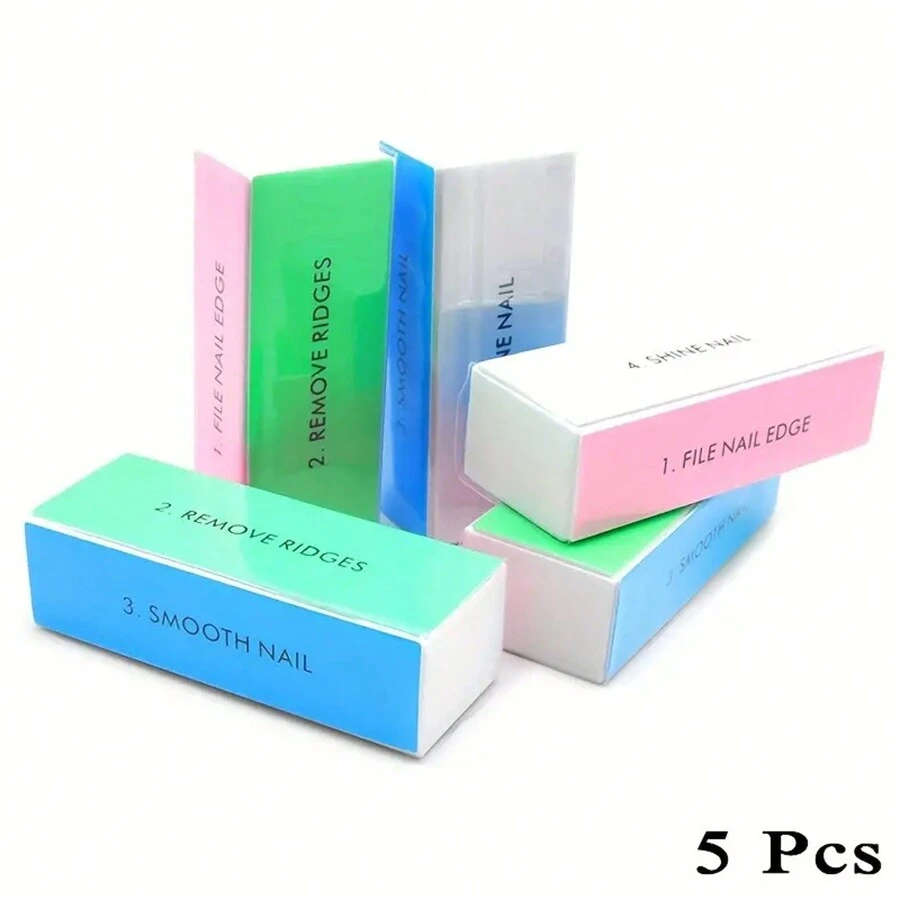5 Pcs Colorful Nail Buffer Blocks, 4-Sided Grit Professional Nail Files Manicure Treatment Sanding File For Shiny Glossy Surface Natural Nails Acrylic Nail Home Salons Use - Multicolor - View 1