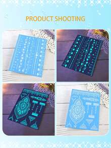 2024年新款黑色白色草木染花紋光暈暫時性紋身貼紙，頸部，手臂，鎖骨貼紙，1入 - 彩色 - 查看 8