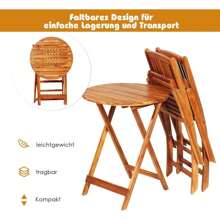 3-Piece Garden Furniture Set Made Of Acacia Wood, Foldable Patio Set, Including Round Table And 2 Chairs With Cushions, Balcony Furniture Seating Group, Seating Set, For Outdoor Use - Red - View 4