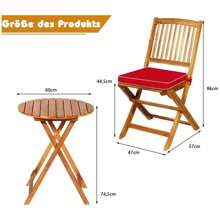 3-Piece Garden Furniture Set Made Of Acacia Wood, Foldable Patio Set, Including Round Table And 2 Chairs With Cushions, Balcony Furniture Seating Group, Seating Set, For Outdoor Use - Red - View 5