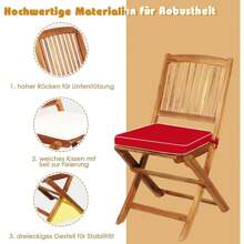 3-Piece Garden Furniture Set Made Of Acacia Wood, Foldable Patio Set, Including Round Table And 2 Chairs With Cushions, Balcony Furniture Seating Group, Seating Set, For Outdoor Use - Red - View 3