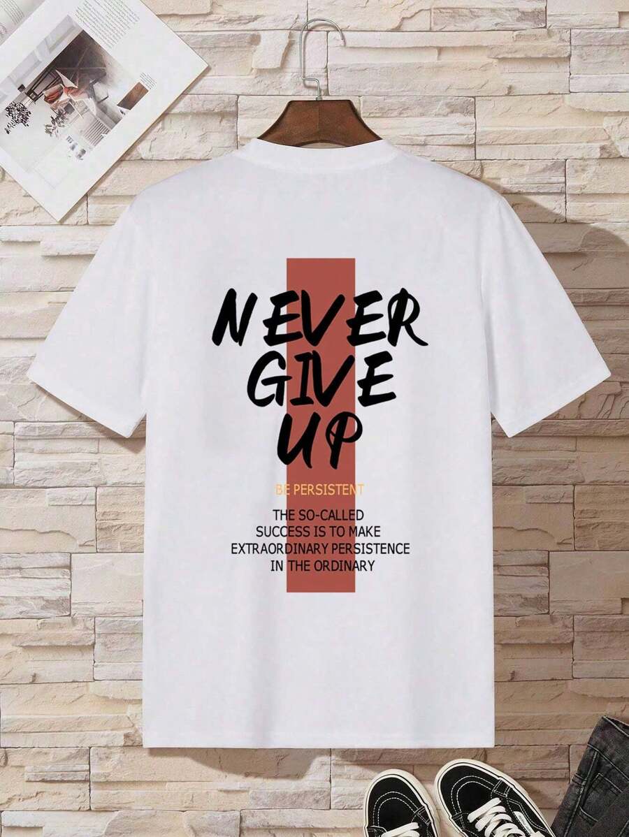 Hombres Camiseta con estampado de slogan - Blanco - Ver 1