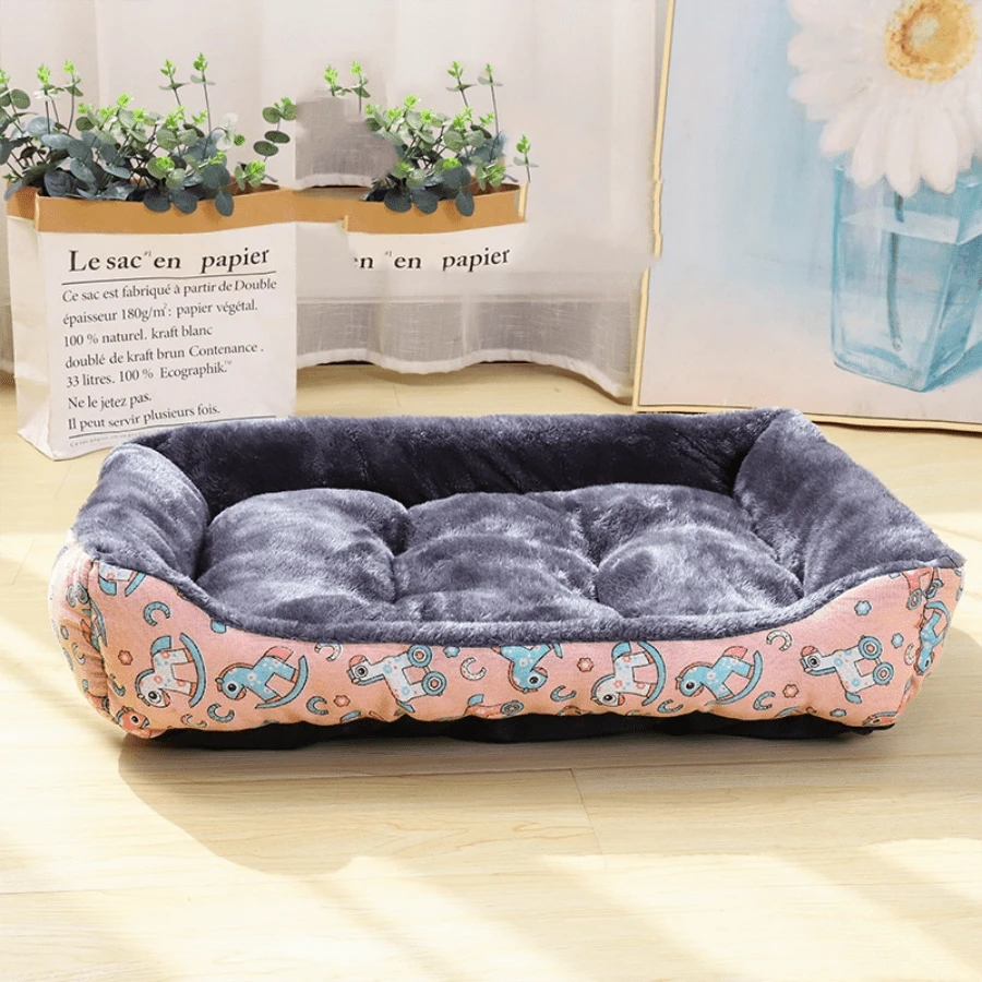 1pc Fashionable Square Pet Bed & Cushion, Washable, With Knitted Lining, Suitable For Medium And Small Dogs And Cats In Fall And Winter, Max Weight Capacity Up To 80 Lbs - Pink - View 1
