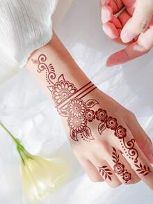 4 Sheets Flower Henna Tattoo Sticker Butterfly Moon Waterproof Temporary Tattoo Sticker Lace Hand Body Art Makeup Fake Tattoo For Mehndi Design - Brown - View 2