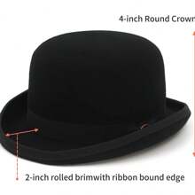 1 pieza Nuevo sombrero bombín de estilo británico para caballero - Negro - Ver 4