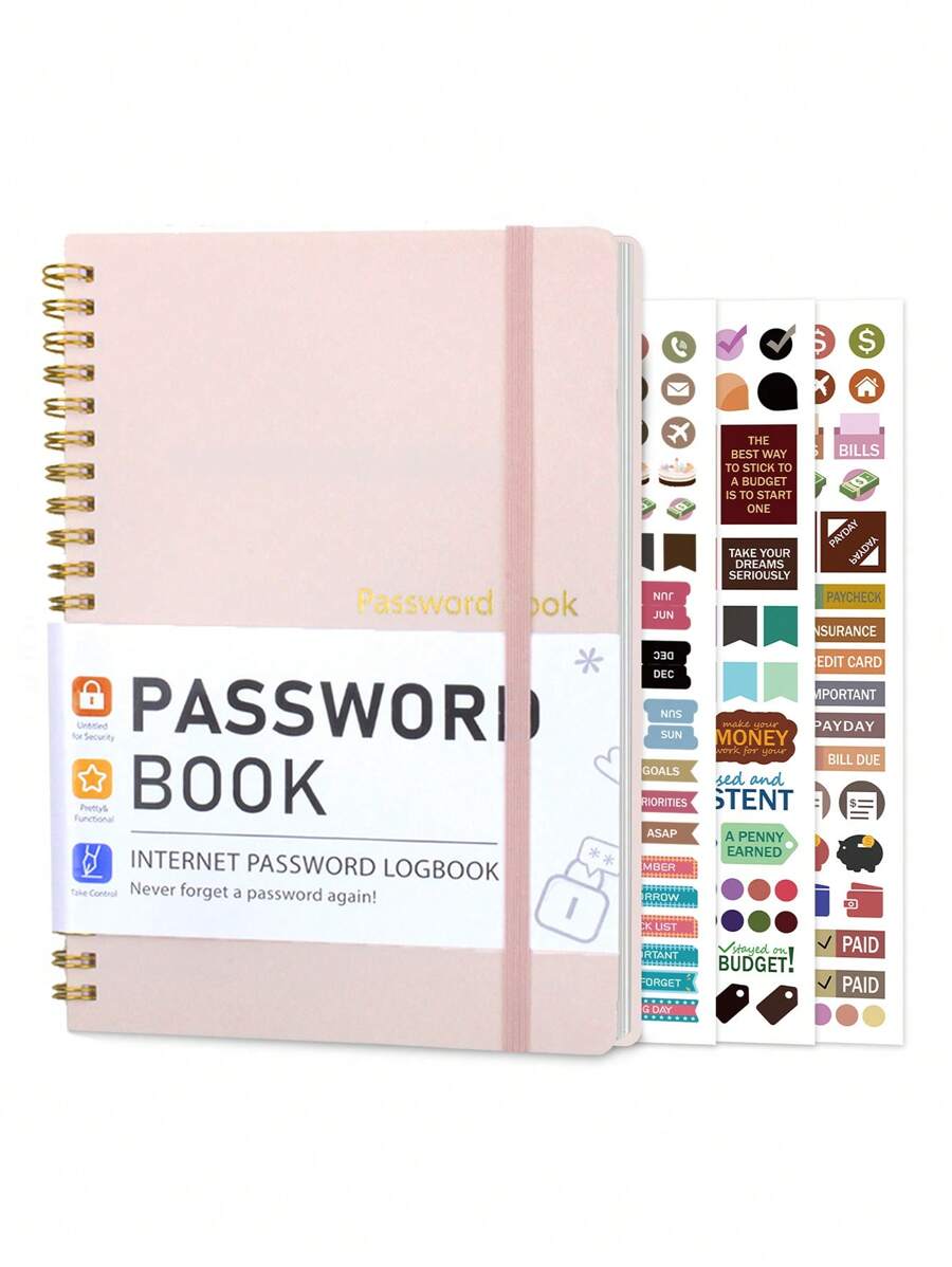 BUBU 1 Carnet de mots de passe Anglais Carnet d'adresses Carnet de téléphone Cahier multifonction Relié rigide Cahier de bureau Avec sangle de poignet, Carnet de mots de passe relié rigide, 8,5 * 5,5 pouces Dispositif de stockage de mots de passe, pour connexion Internet, site Web, nom d'utilisateur, mot de passe, Fournitures de rentrée scolaire Cadeaux d'appréciation pour les enseignants Cadeaux de la fête des mères
