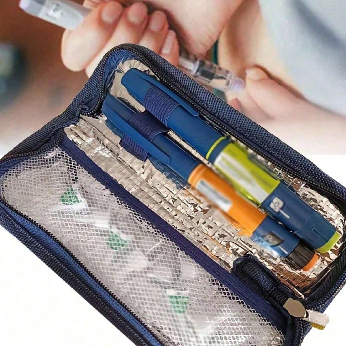 1pc Insulated Portable Insulin Cooler Bag -Friendly Cold Ice Pack Physical Cooler Box Lightweight Simple Zipper Carry Bag Diabetes Travel Case, Portable Medication Cooler Bag For Insulin Pens And Blood Glucose Monitor Supplies(For Small EpiPen)