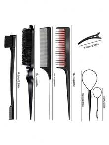 Set de 10 peines para peinado que incluye peine para cardado, peine triple para cardado, peine con cola para peinar los bordes, cepillo de bordes, herramienta de trenzado con lazo y clips para el cabello para las mujeres, niñas y estilistas de cabello para trenzar y peinar hacia atrás,herramientas para el cabello - Multicolor - Ver 9