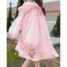 BZB Kawaii Anime Bunny Ear Hoodies For Women Sweet Lovely Fuzzy Fluffy Rabbit Sweater Tops Cosplay Jacket Coats - Pink - View 2