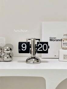 Metallic European Style Retro Flip Clock For Home & Office Desk Decor, Simple Mechanical Modern Clock With Pendulum, Suitable For Both Male And Female Students, Bookshelf, Small Platform, -007 - White - View 8