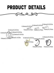 CIZME 15 Stücke stilvolle Nasenpiercing-Schmucksets aus Edelstahl mit Nasenstiften, Nasenringen und U-förmigen, L-förmigen Nasennadeln in 20G, Herz- und Sternmuster für verschiedene Anlässe, Valentinstag-Nasenpiercing-Schmuck
