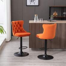 2/4/6 Piece Set Adjustable Swivel Bar Stools, Dining Bar Chairs With Velvet Tufted Back, Metal Base, Footrest For Home Bar, Dining Room, Kitchen Island. - Orange - View 3