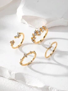 4pcs Butterfly And Wheat Tassel Diamond Open End Ring For Women's Daily And Holiday Wear, Best Gift For Valentine's Day,Mom,Mother,Mother's Day,Gift