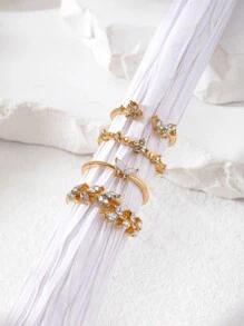 4pcs Butterfly And Wheat Tassel Diamond Open End Ring For Women's Daily And Holiday Wear, Best Gift For Valentine's Day,Mom,Mother,Mother's Day,Gift