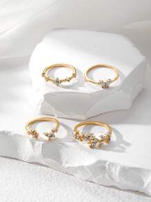 4pcs Butterfly And Wheat Tassel Diamond Open End Ring For Women's Daily And Holiday Wear, Best Gift For Valentine's Day,Mom,Mother,Mother's Day,Gift