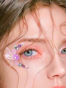 Tiebeauty 1PC Fishtail Flower Face Gem Sticker Acrylic Eye Liner Gem Sticker Diamond Decoration For Party & Festival
