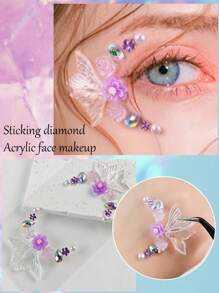 Tiebeauty 1PC Fishtail Flower Face Gem Sticker Acrylic Eye Liner Gem Sticker Diamond Decoration For Party & Festival
