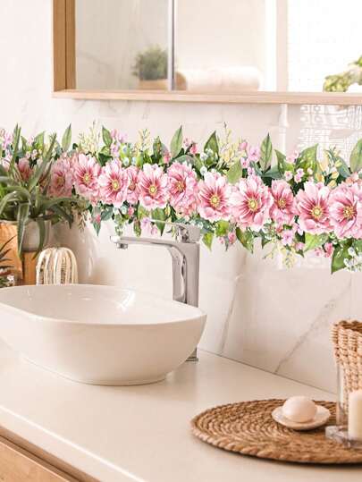 1 套/2 件绿色植物与花卉图案边框贴纸，用于家居装饰、贴纸、墙贴花、用于家居装饰的乙烯基贴花、春季装饰品让您的家焕然一新、节日装饰贴纸礼物生日毕业