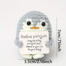 1 件欢快的毛绒企鹅：手工编织的毛绒玩具，配有积极卡片，是完美的鼓励和装饰礼物，情感支持物品 - 彩色 - 查看 2