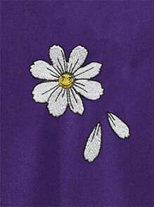 Men's Floral Embroidery Drop Shoulder T-Shirt - 紫羅蘭色 - 查看 7