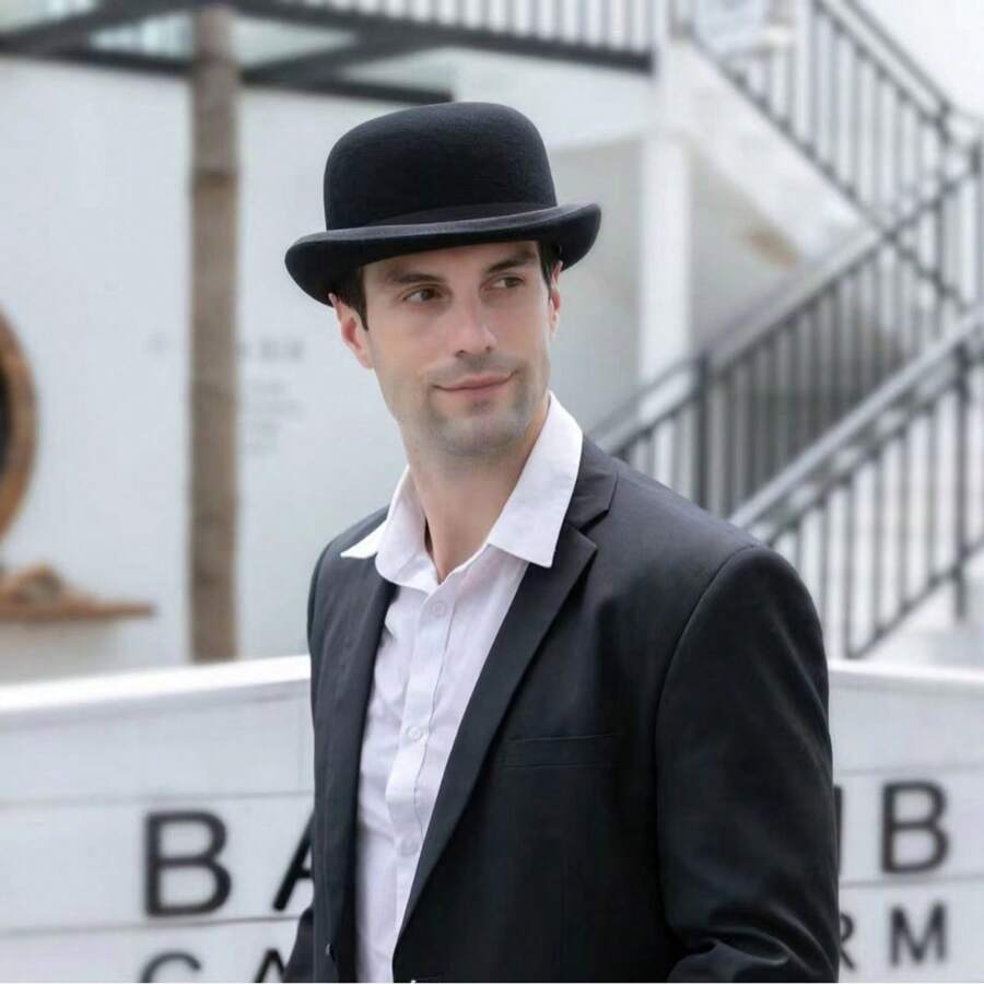 1 pieza Nuevo sombrero bombín de estilo británico para caballero - Negro - Ver 1