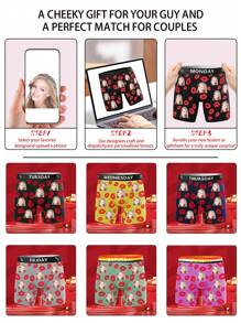 Regalo del Día de San Valentín Boxers personalizados para esposo/novio, regalo popular para aniversario/cumpleaños/boda, ropa interior con estampado facial para hombre, calzoncillos tipo bóxer con foto personalizada y registros semanales para prevenir errores, 1 pieza por día, set de 7 piezas