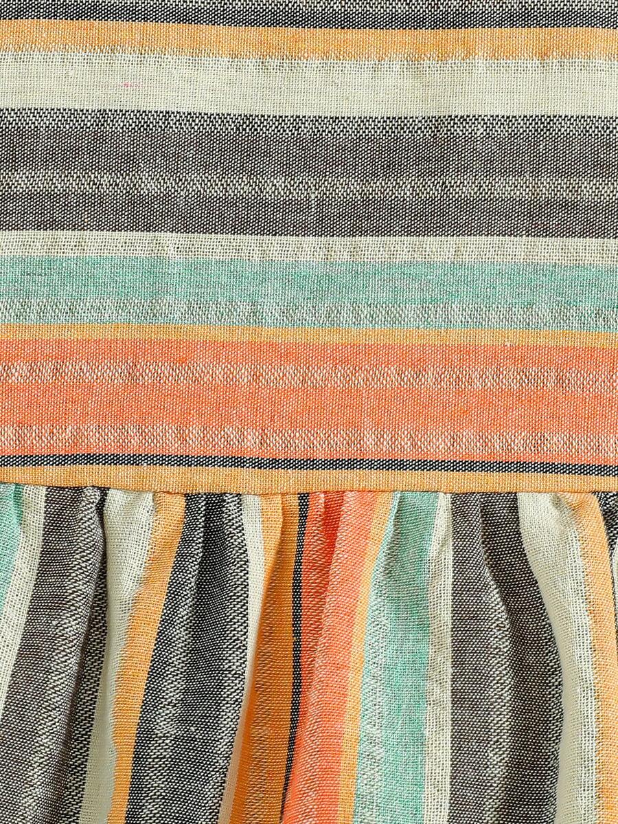 Young Girl Summer Sleeveless Striped Shorts Set With Bowknot Skirt